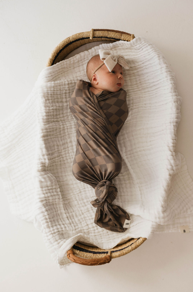 Bamboo Swaddle | Faded Brown Checkerboard