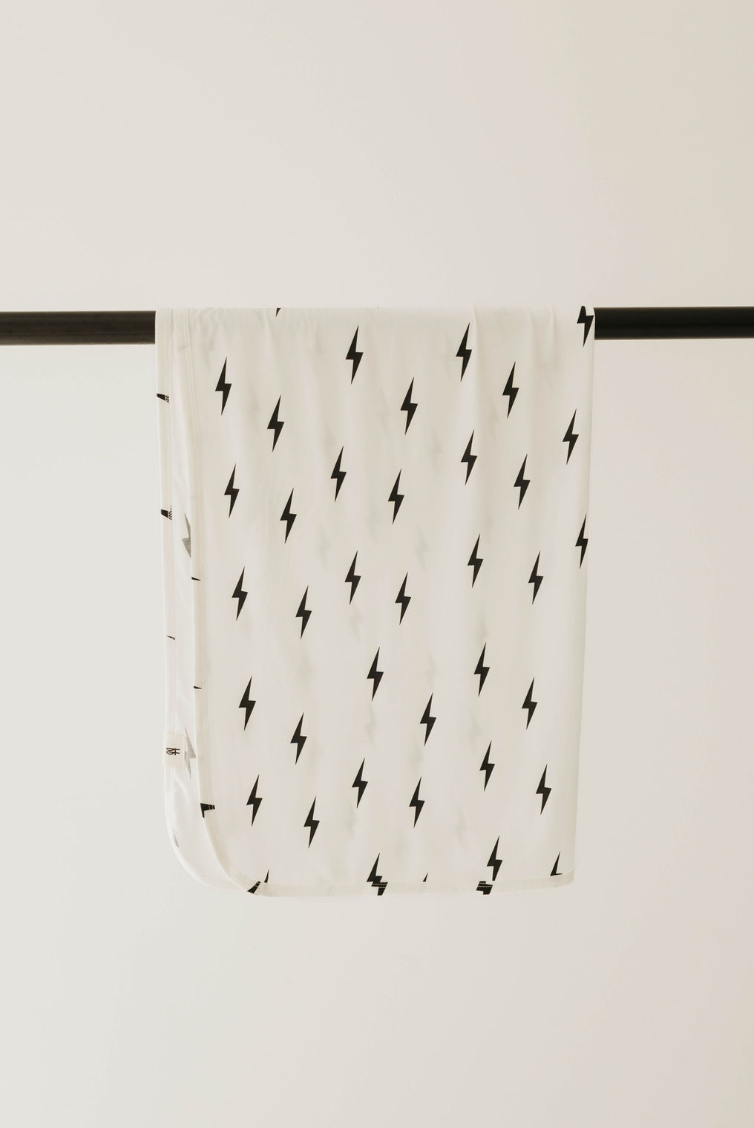 Bamboo Swaddle | White & Black Lightning Bolt