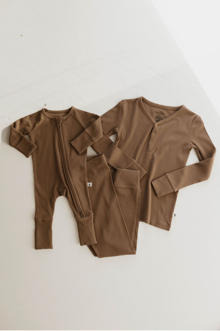 Bamboo Zip Pajamas | Ribbed Milk Chocolate