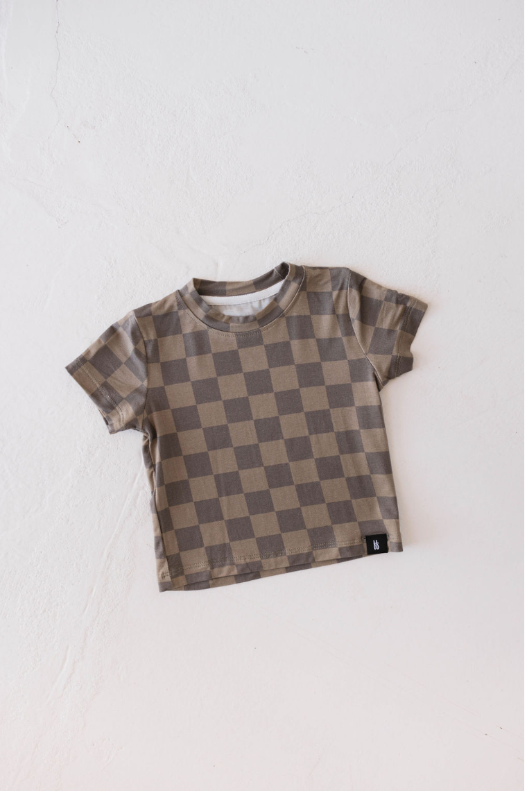 Basic Bamboo Tee | Faded Brown Checkerboard