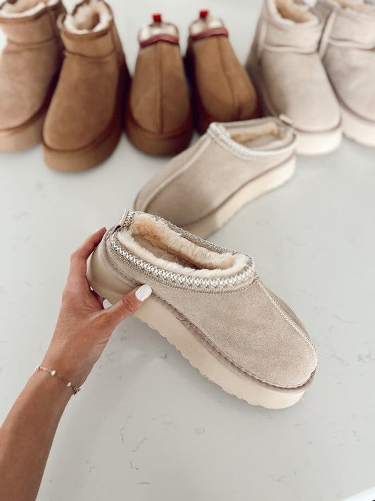 Tan Suede Slides | Platform | Adult | PREORDER