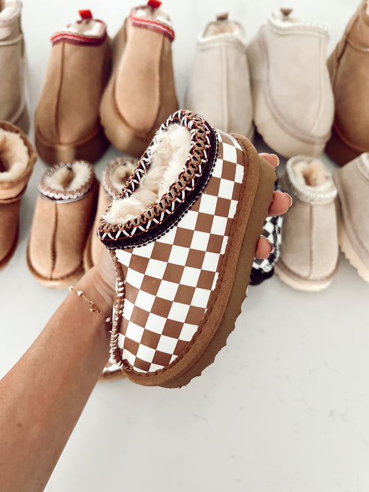 Mini Slides | Chestnut Checkered | Toddler | PREORDER