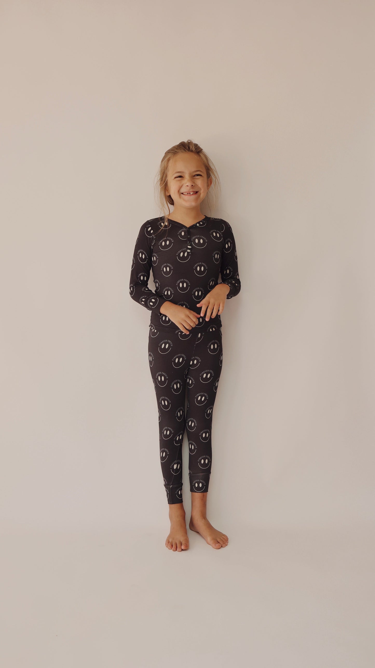 Bamboo Two Piece Pajamas | Charcoal & White ff Smile