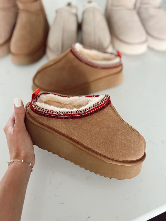 Chestnut Suede Slides | Platform | Adult | PREORDER