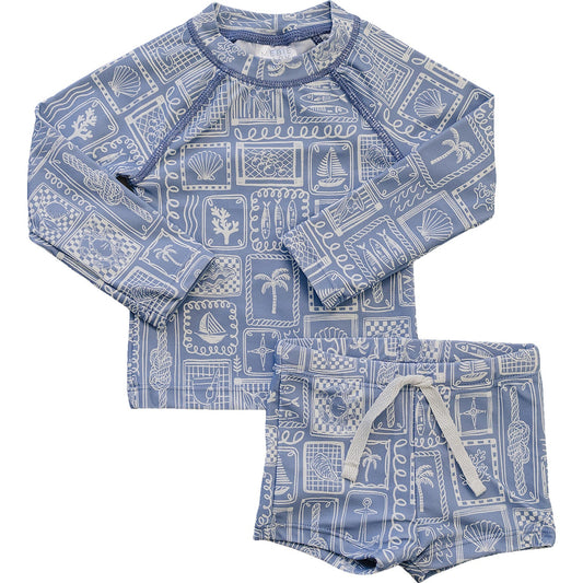 Blue Beach Long Sleeve Swim Set
