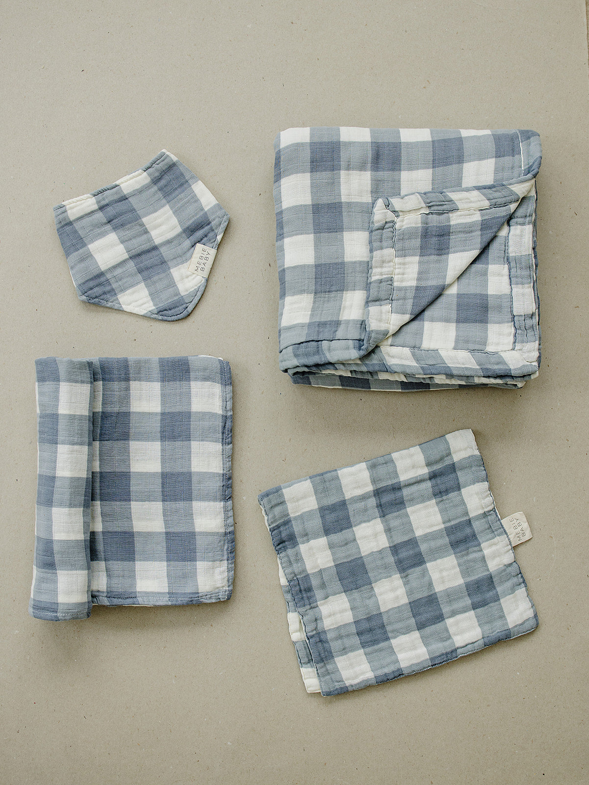 Dusty Blue Gingham Muslin Burp Cloth