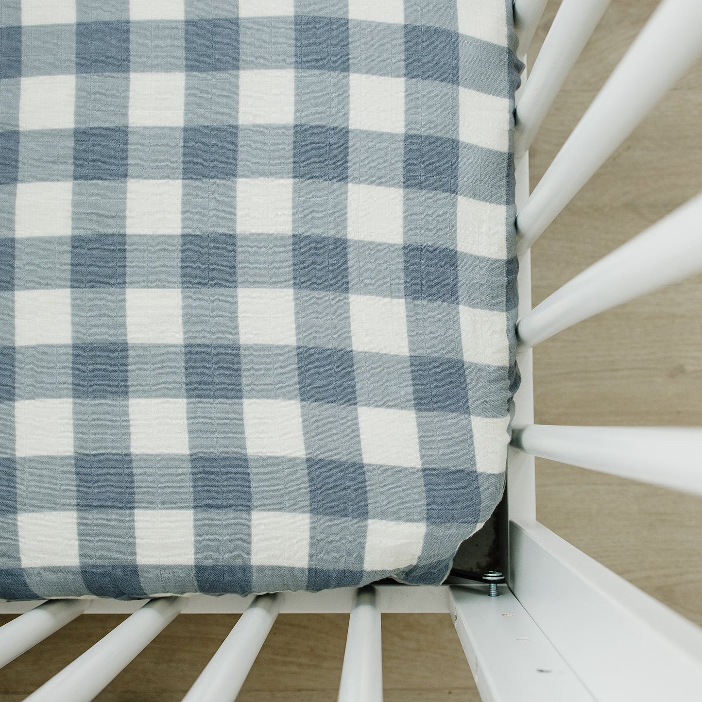 Dusty Blue Gingham Muslin Crib Sheet