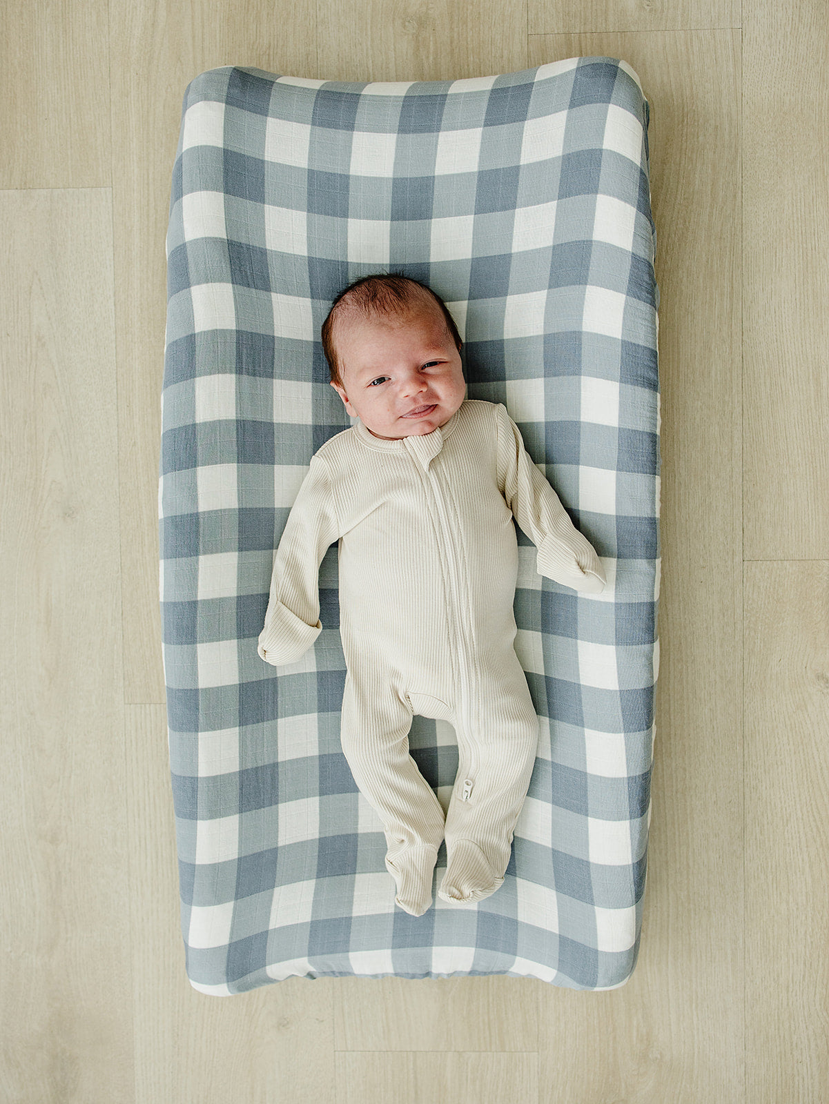 Dusty Blue Gingham Muslin Changing Pad Cover