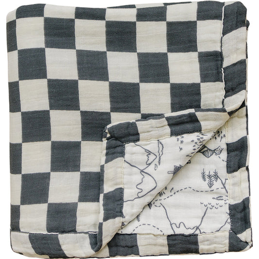 Charcoal Checkered + Summit Muslin Quilt