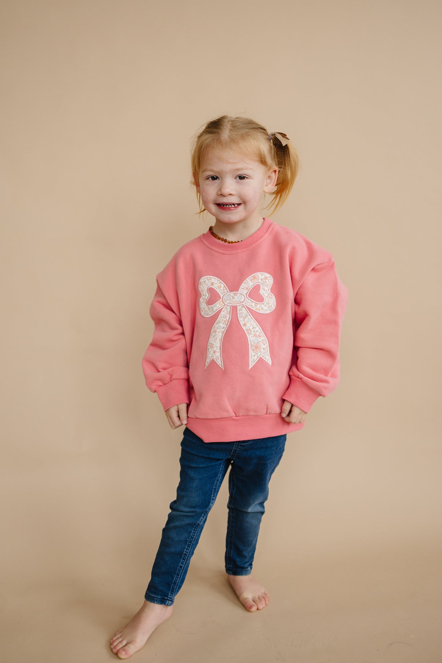 Applique Floral Bow Crewneck Sweatshirt