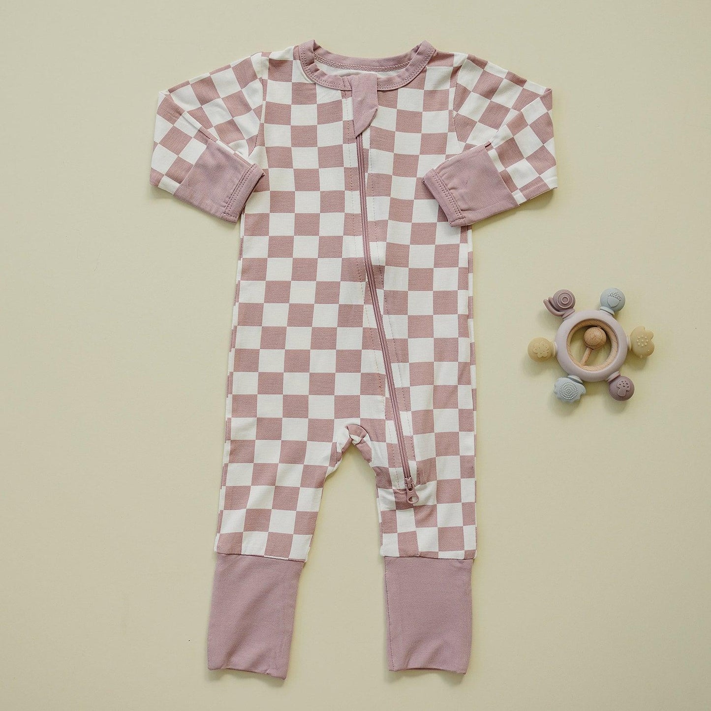 Tropical Haze Check Bamboo Zippy Romper *Size 6-12m left