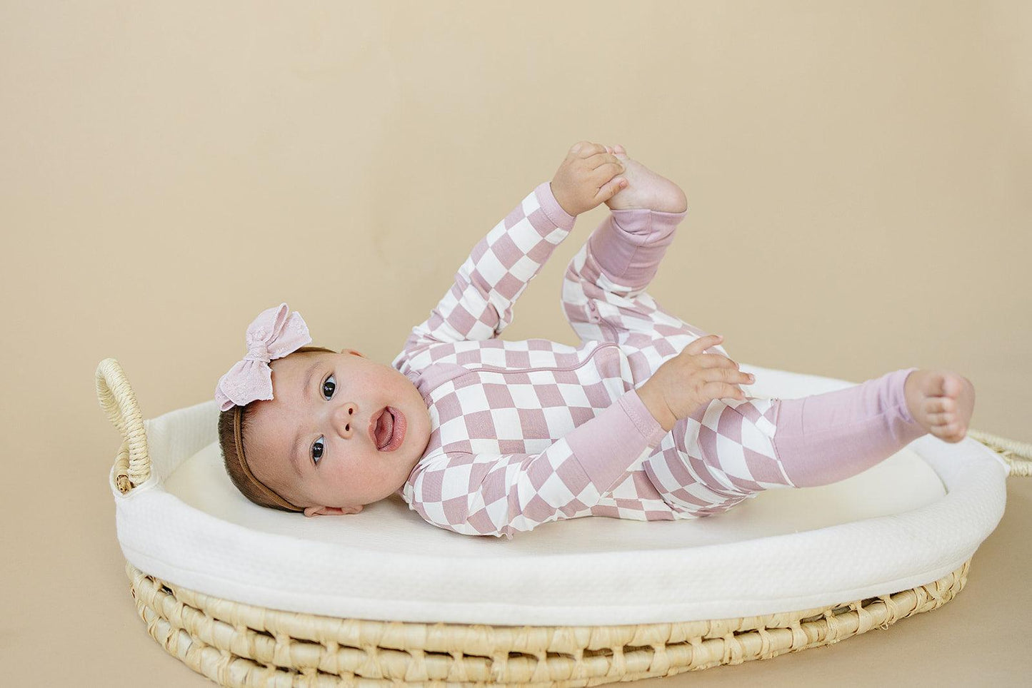 Tropical Haze Check Bamboo Zippy Romper *Size 6-12m left