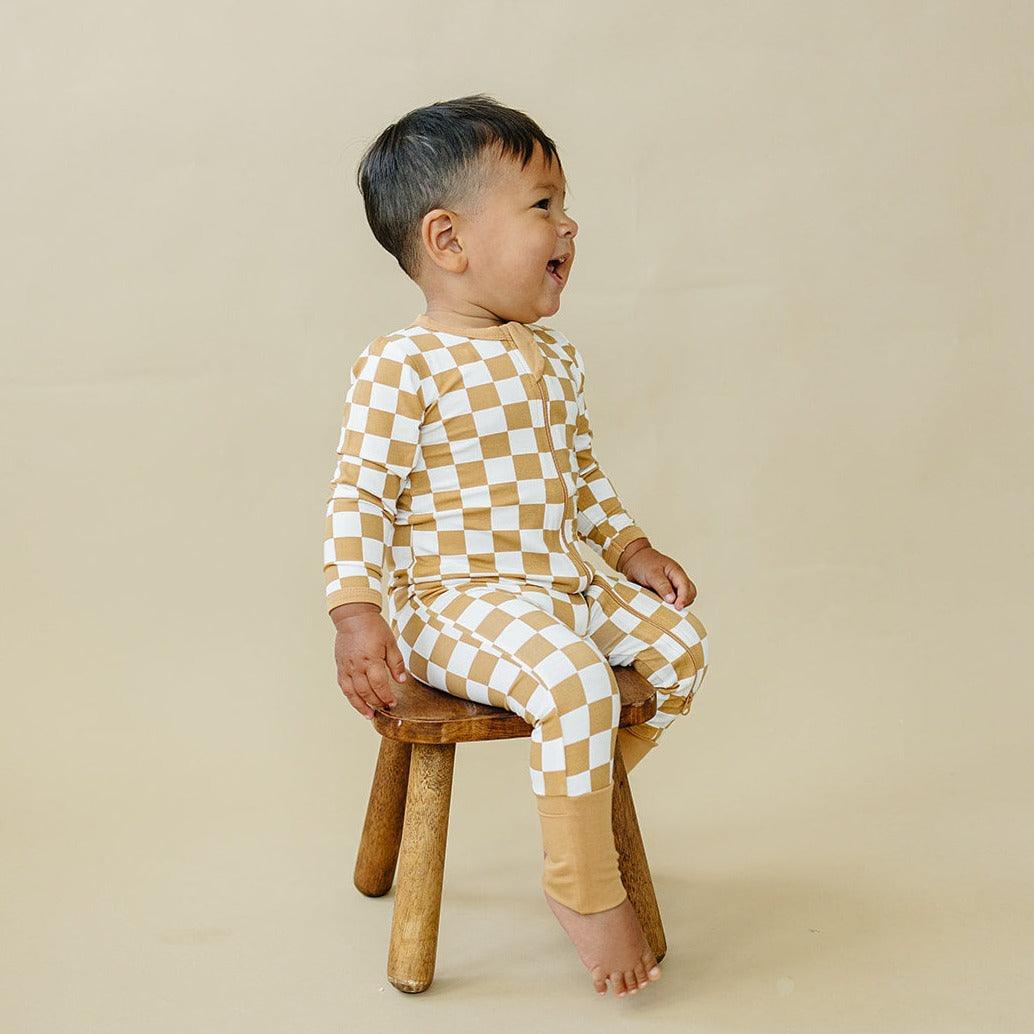 Golden Coast Check Bamboo Zippy Romper