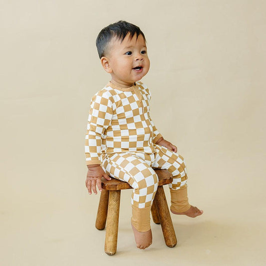 Golden Coast Check Bamboo Zippy Romper