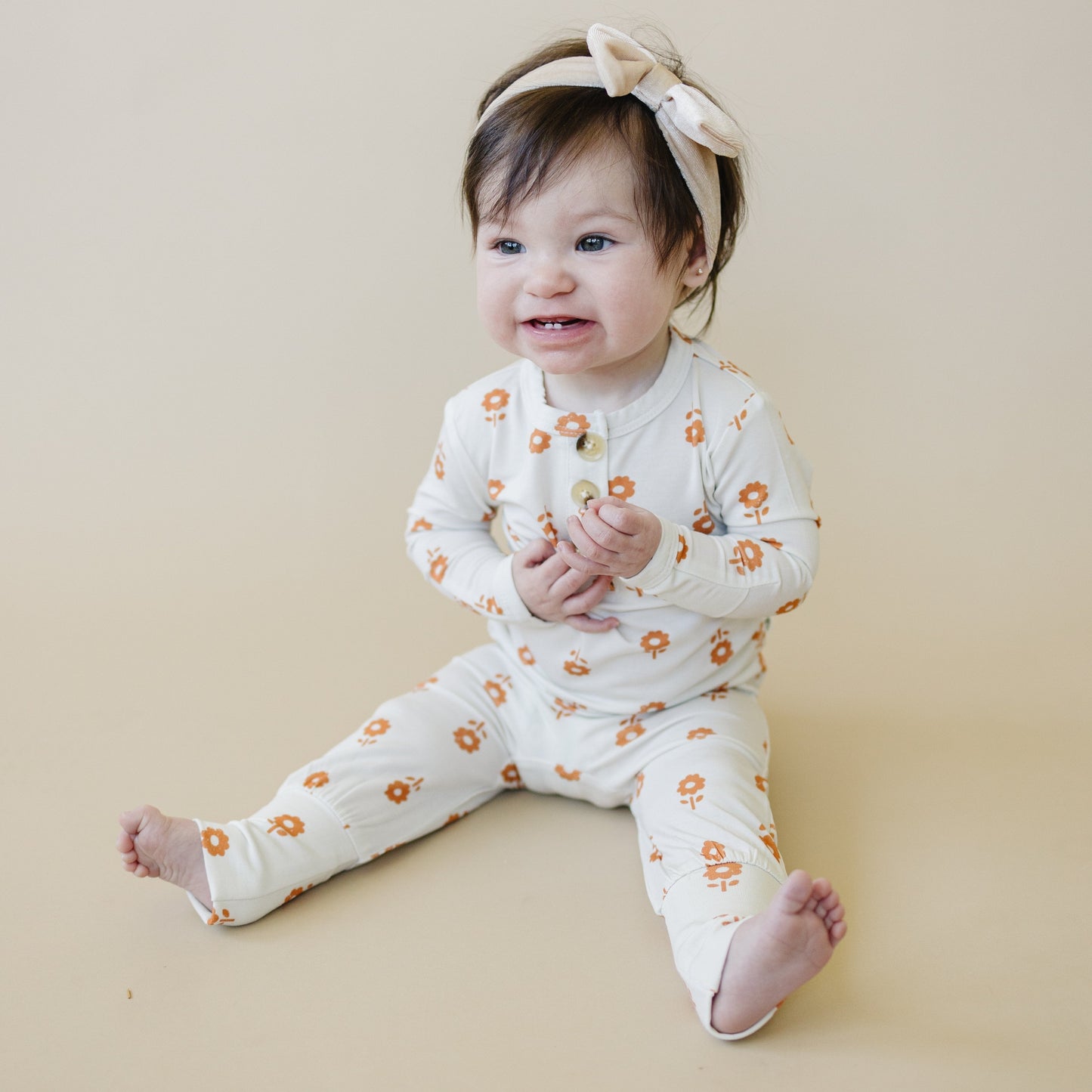 Pumpkin Posie Bamboo Pajamas for Kids - 2pc Henley Set