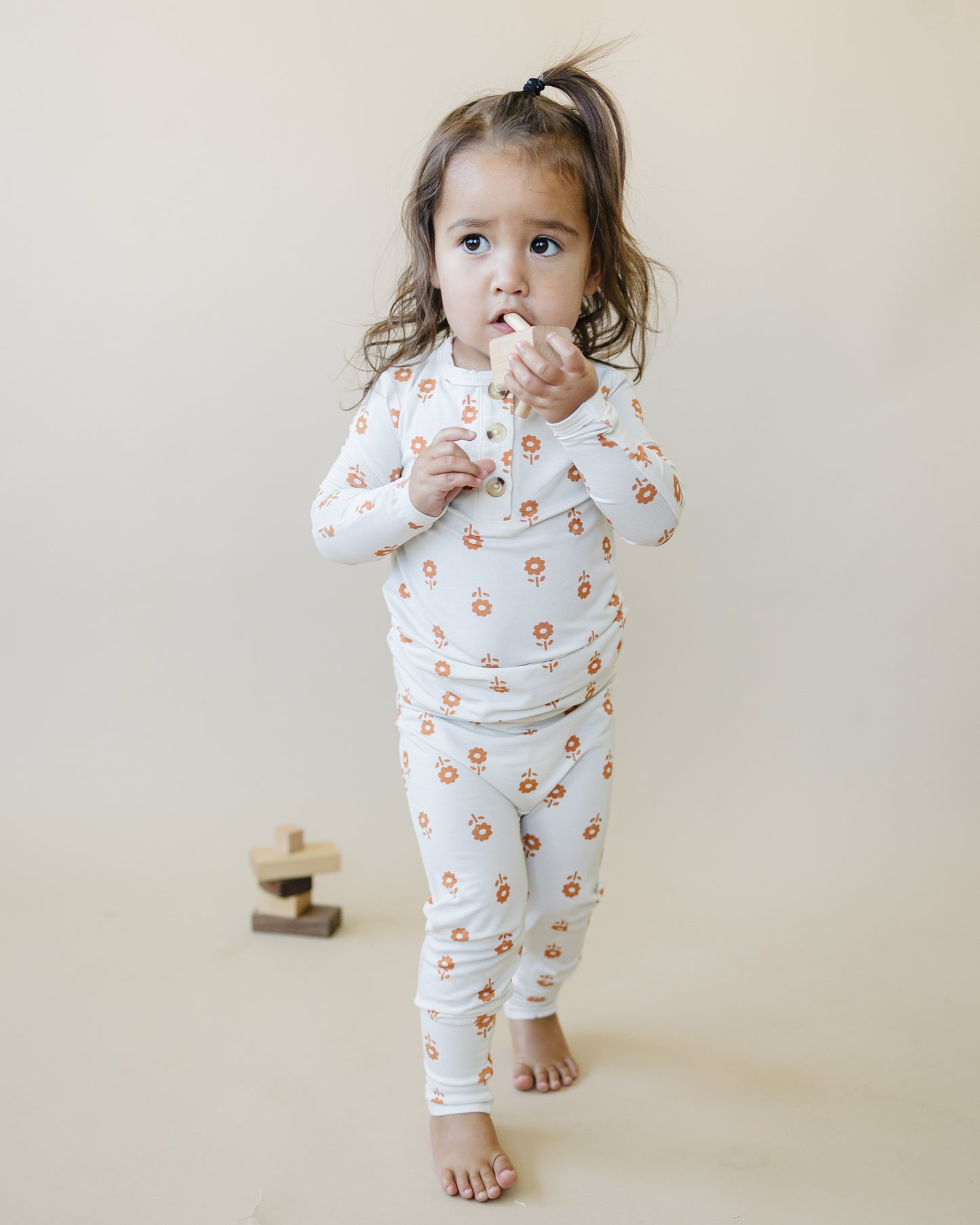 Pumpkin Posie Bamboo Pajamas for Kids - 2pc Henley Set