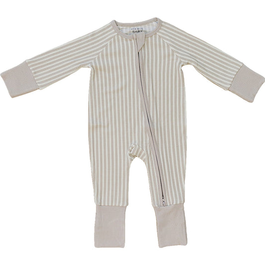 Taupe Stripe Ribbed Bamboo Zipper