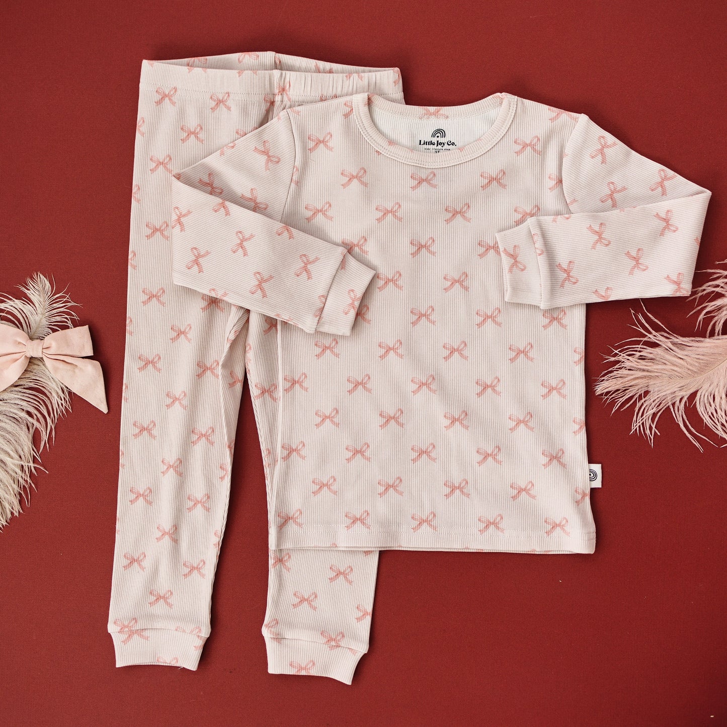 Blushing Bows 2pc Ribbed Bamboo Pajama Set