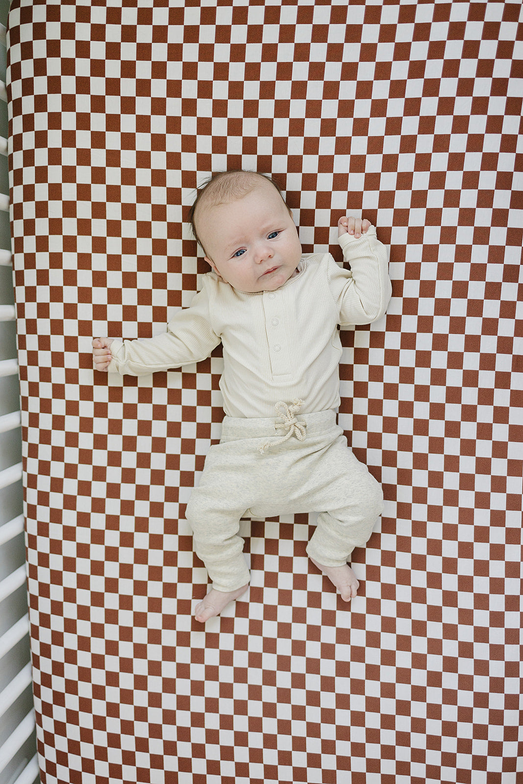 Rust Checkered Bamboo Stretch Crib Sheet