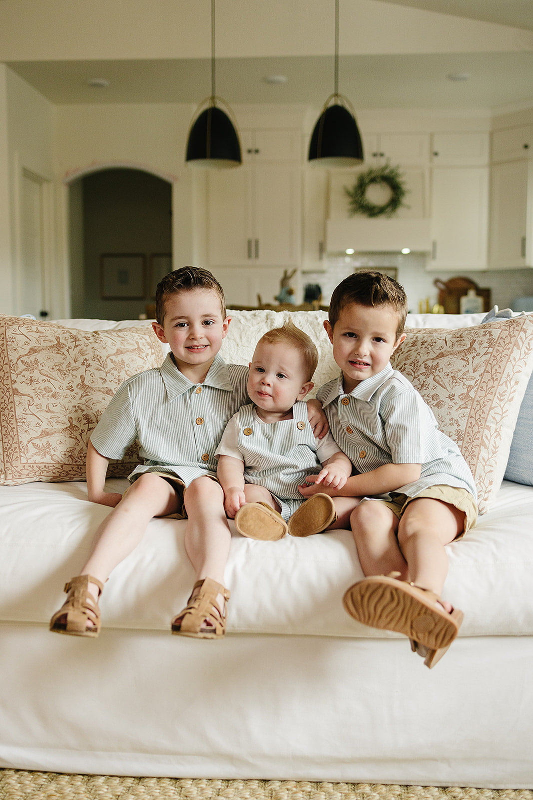 Green Stripe Short Linen Overalls