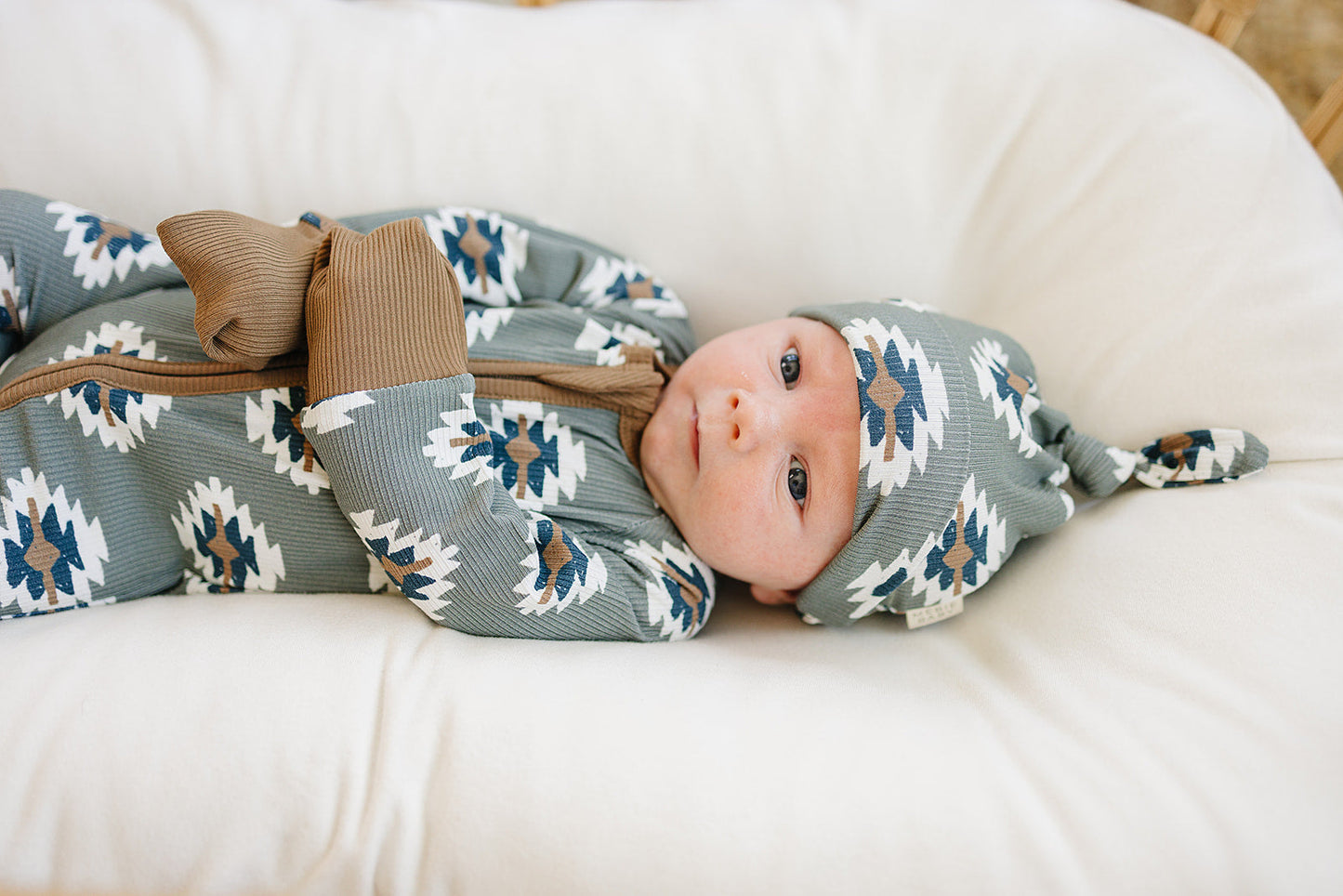 Southwest Aztec Ribbed Bamboo Newborn Knot Hat