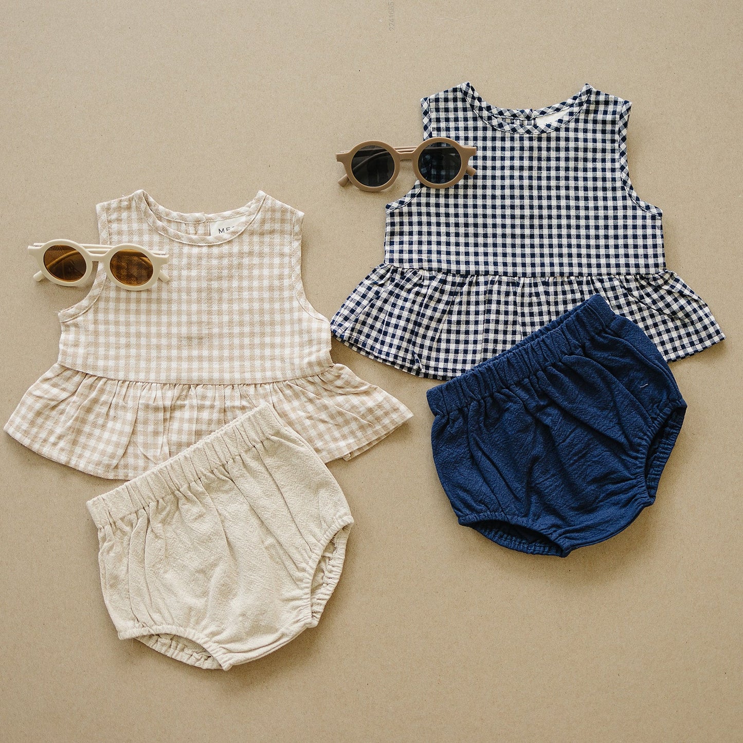 Navy Gingham Peplum Set