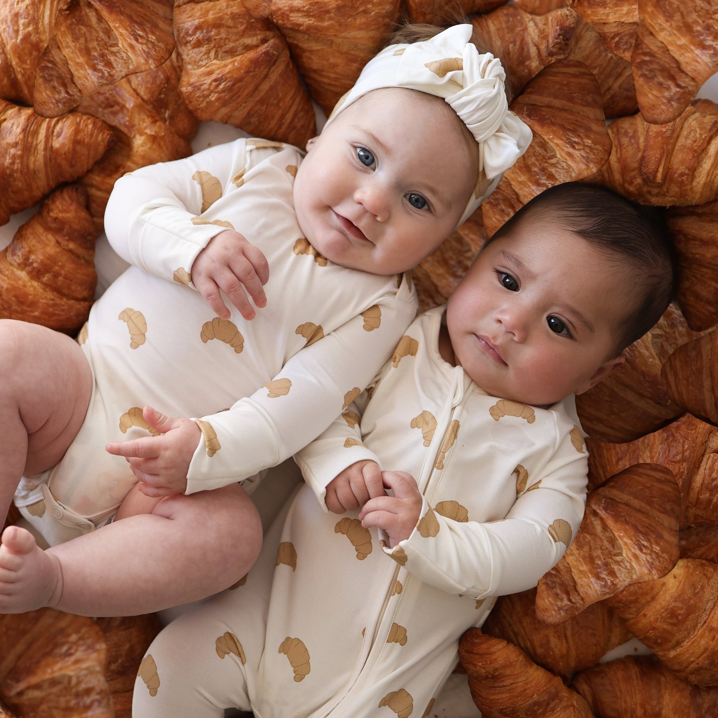 Long Sleeve Bamboo Snapsuit | Croissants