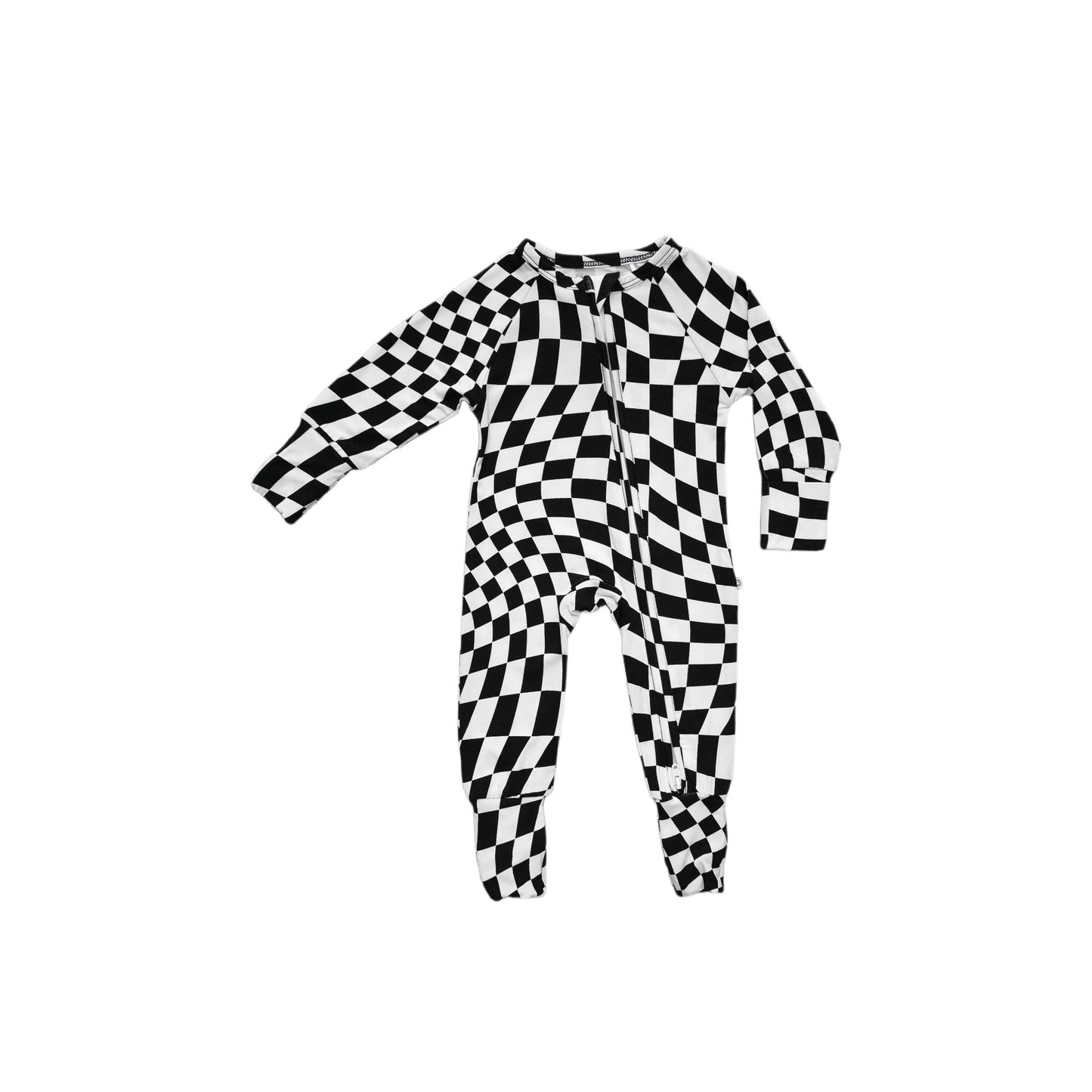 B&W Wavy Checker | Bamboo Zip Romper