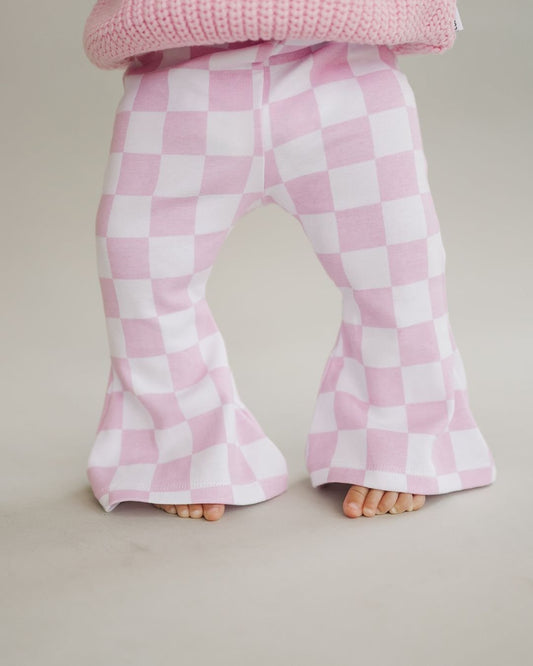 Checkered Flare Pants | Pink