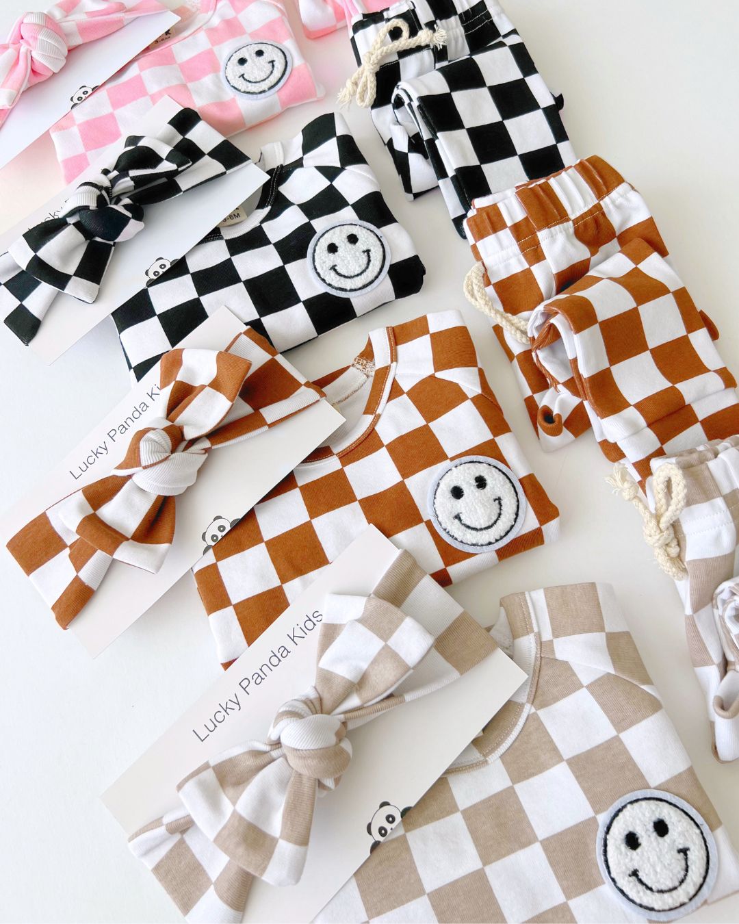 Checkered Smiley Lounge Set | Latte