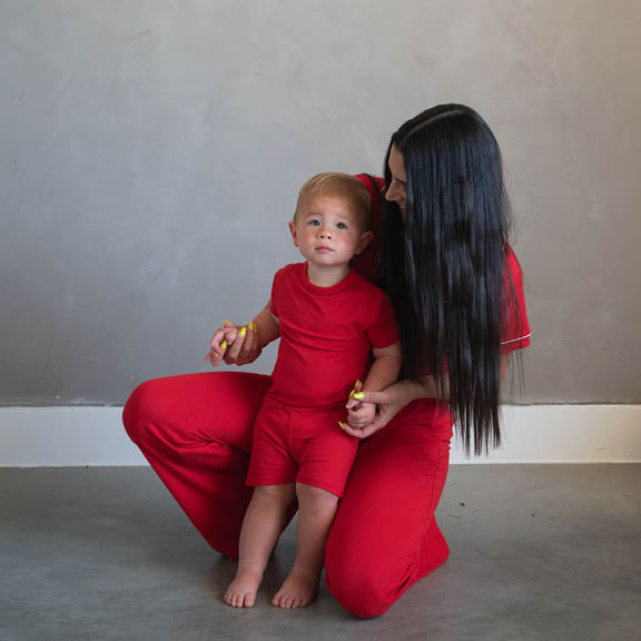 Crimson Red | Ribbed Bamboo Short Set