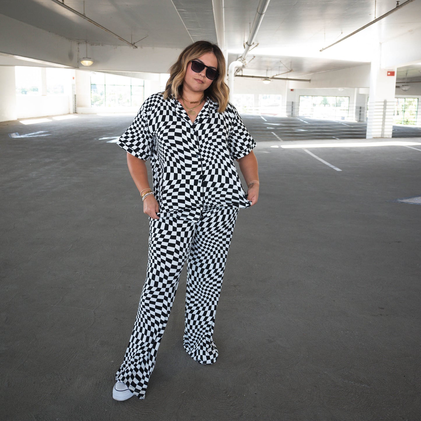 B&W Wavy Checker | Women's Flare Set