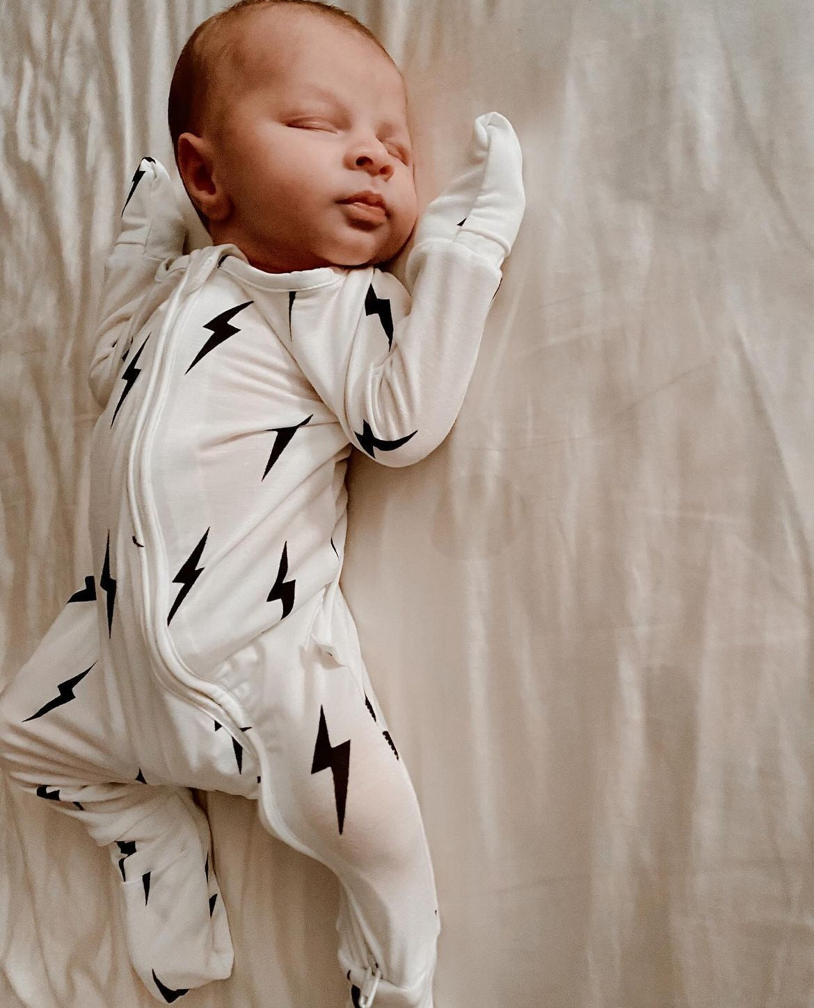 Bamboo Zip Pajamas | White & Black Lightning Bolt