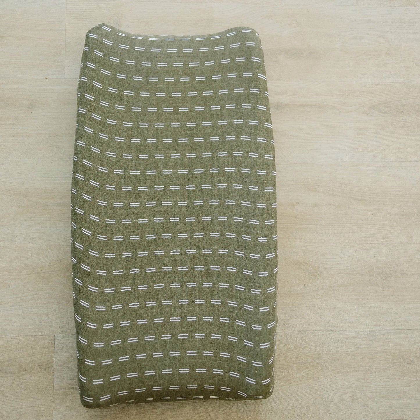 Olive Strokes Muslin Changing Pad Cover