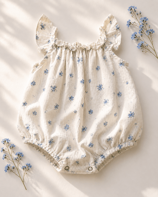Ivy Flutter Sleeve Bubble Romper - Blue Patina