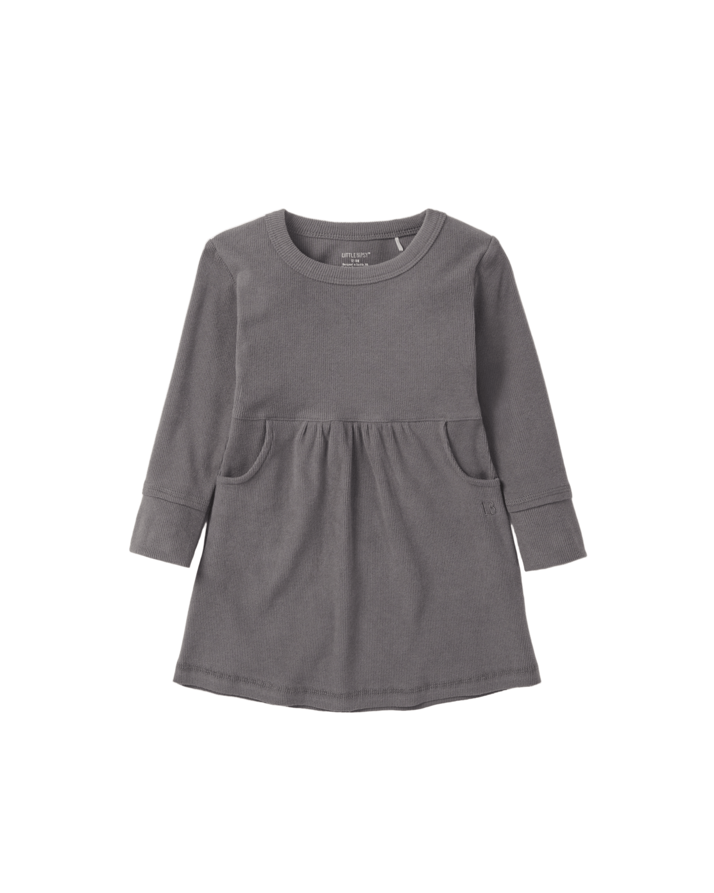 Long Sleeve Ribbed Dress - Graphite