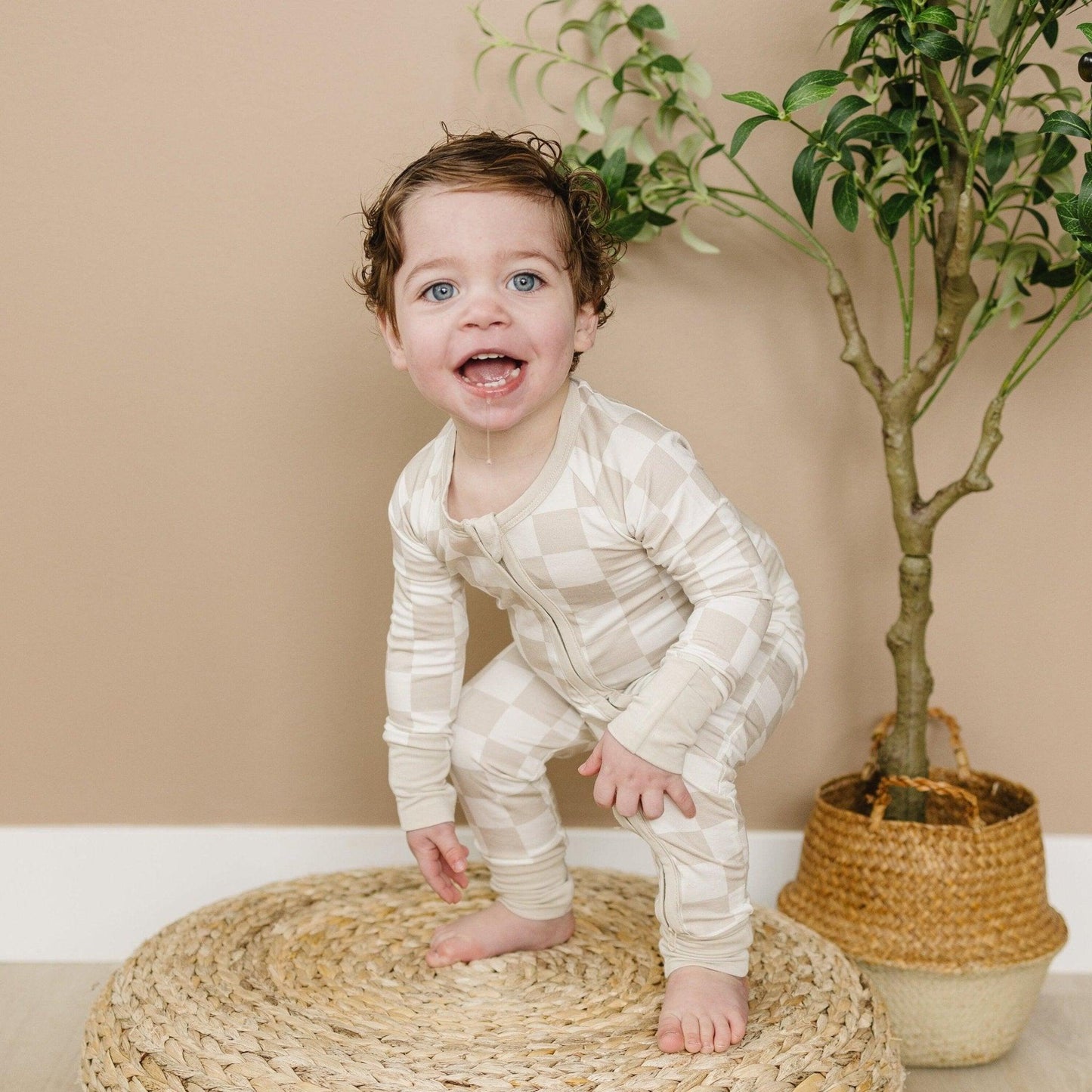 Neutral Checker Bamboo Zippy Romper