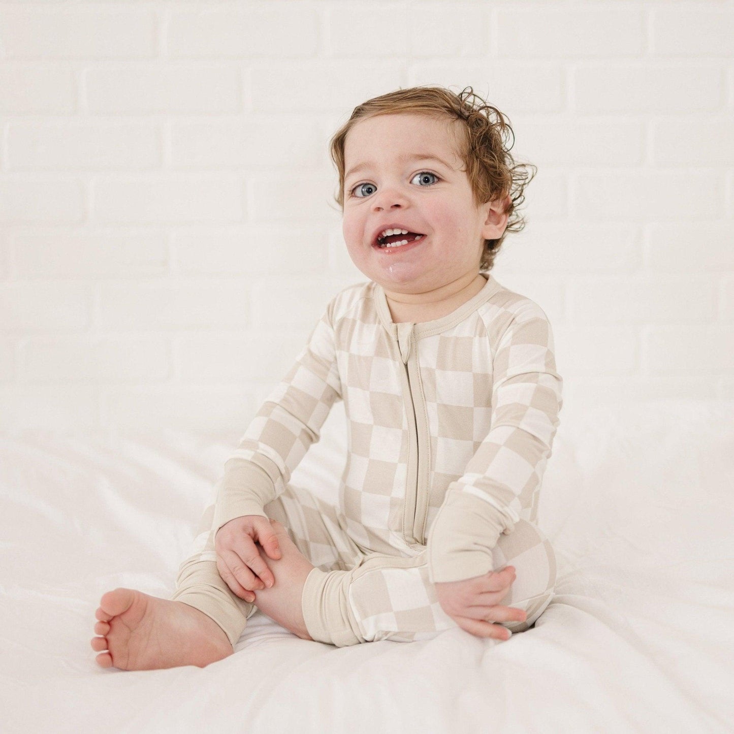 Neutral Checker Bamboo Zippy Romper