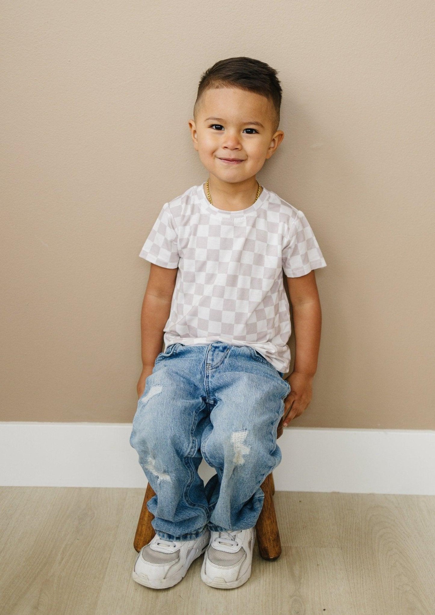 Neutral Checkered Bamboo Tee