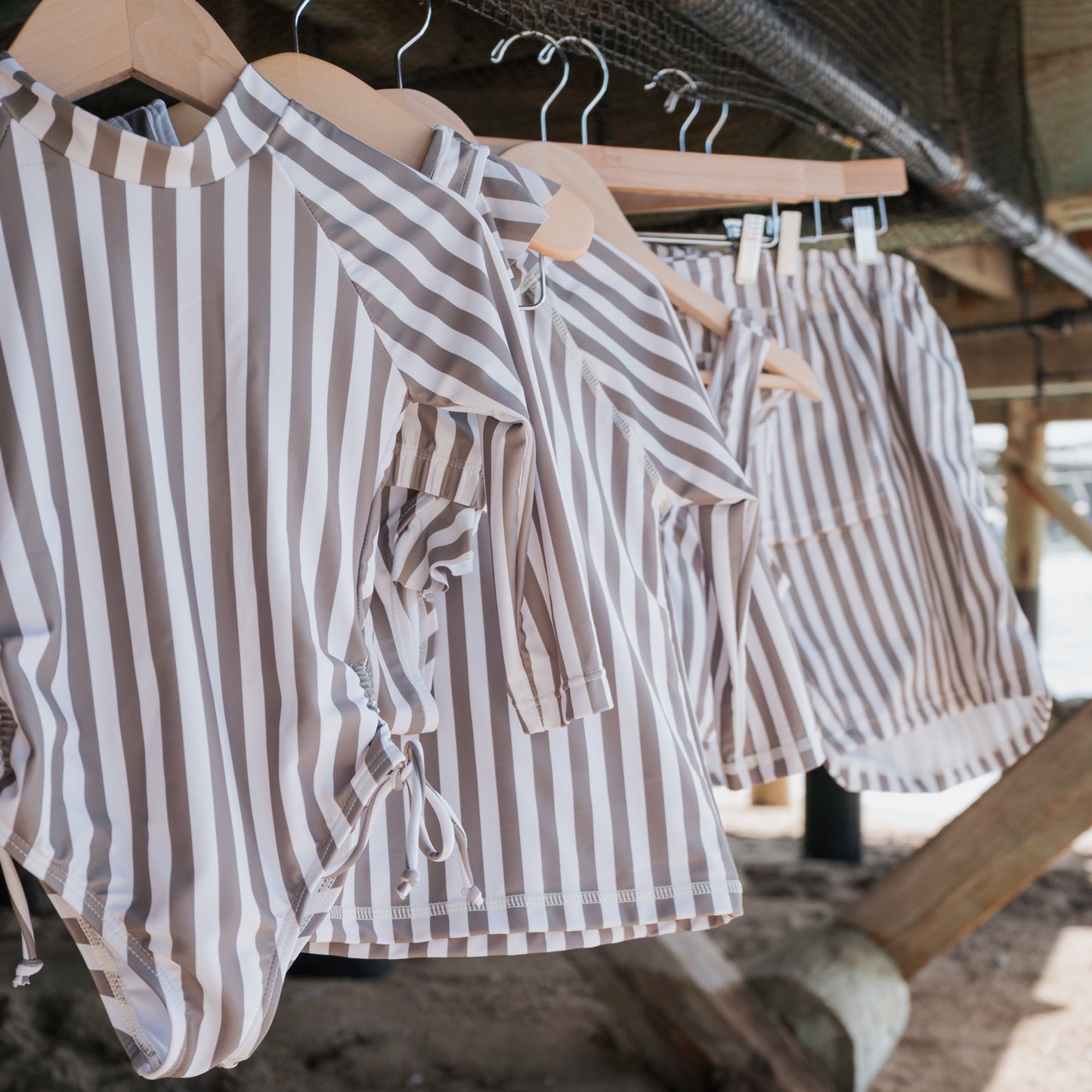 Girl's Long Sleeve Swimsuit | Olive Stripe