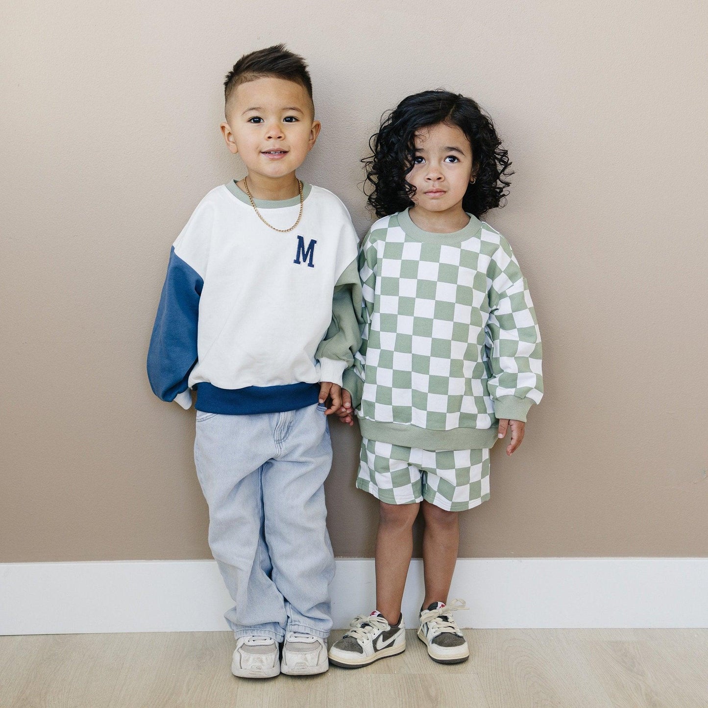 Organic Cotton Checkered Crewneck & Shorts Set