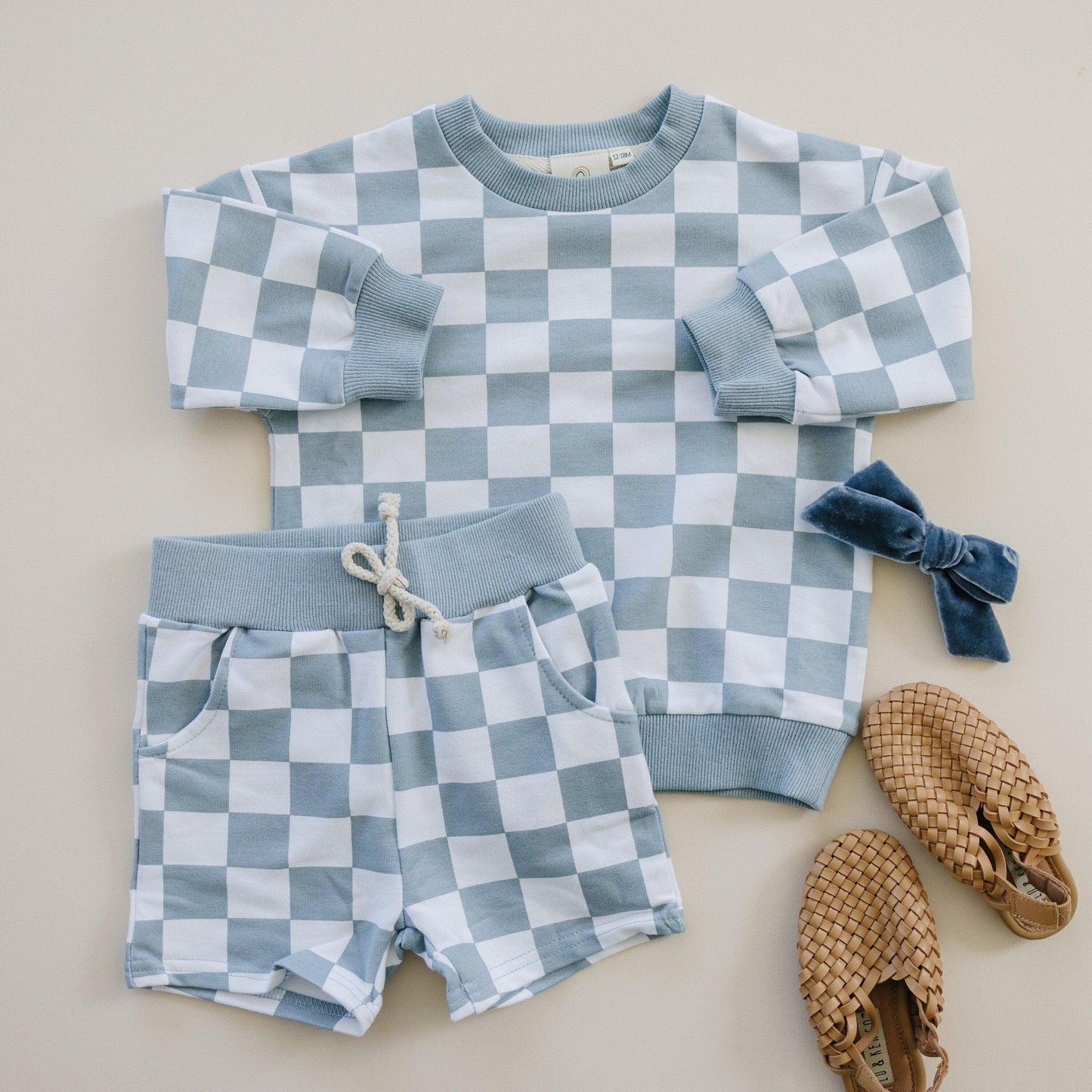 Organic Cotton Checkered Crewneck & Shorts Set