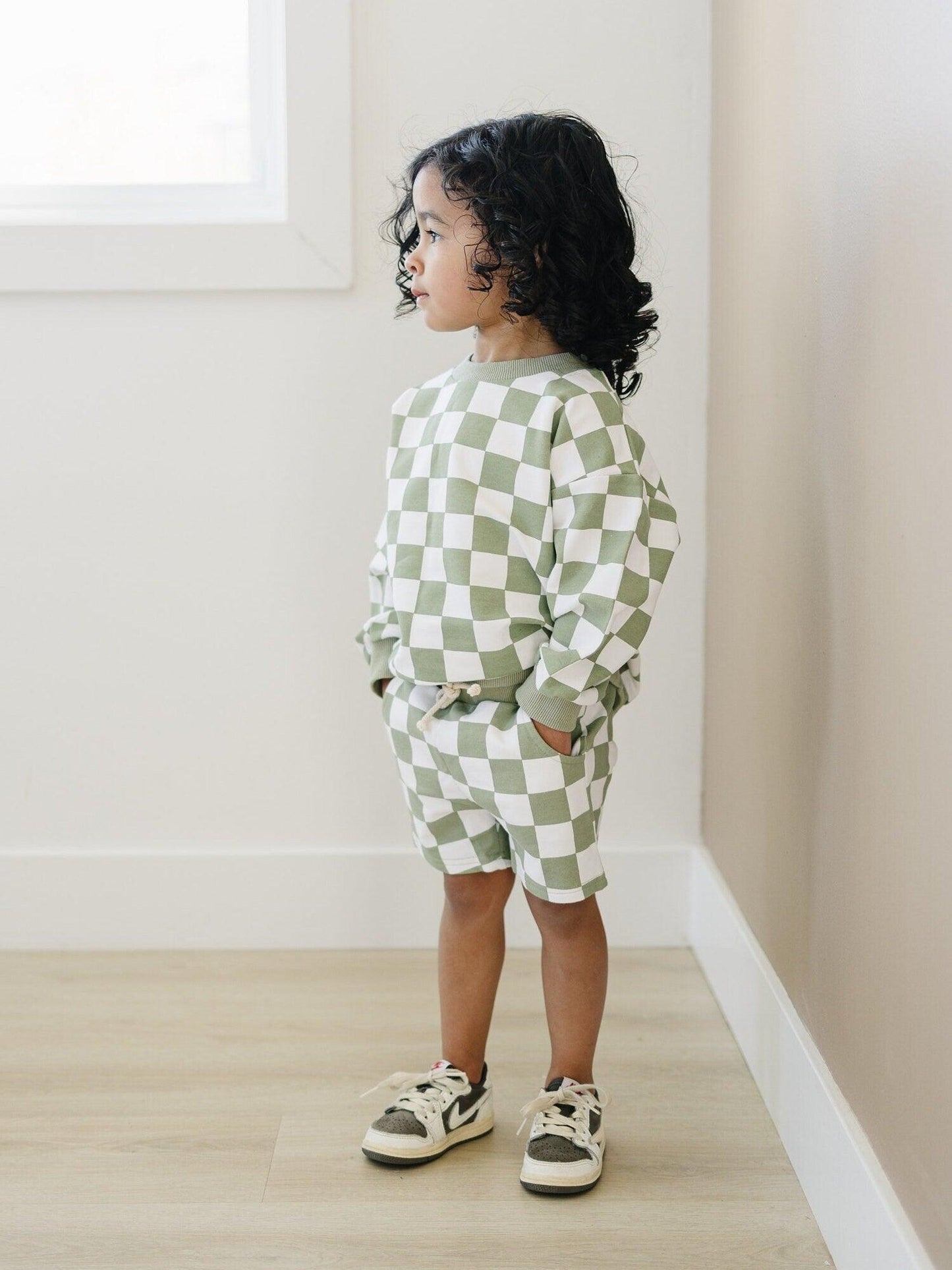 Organic Cotton Checkered Crewneck & Shorts Set