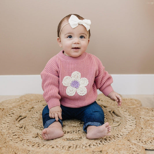 Pink Daisy Hand Embroidered Sweater