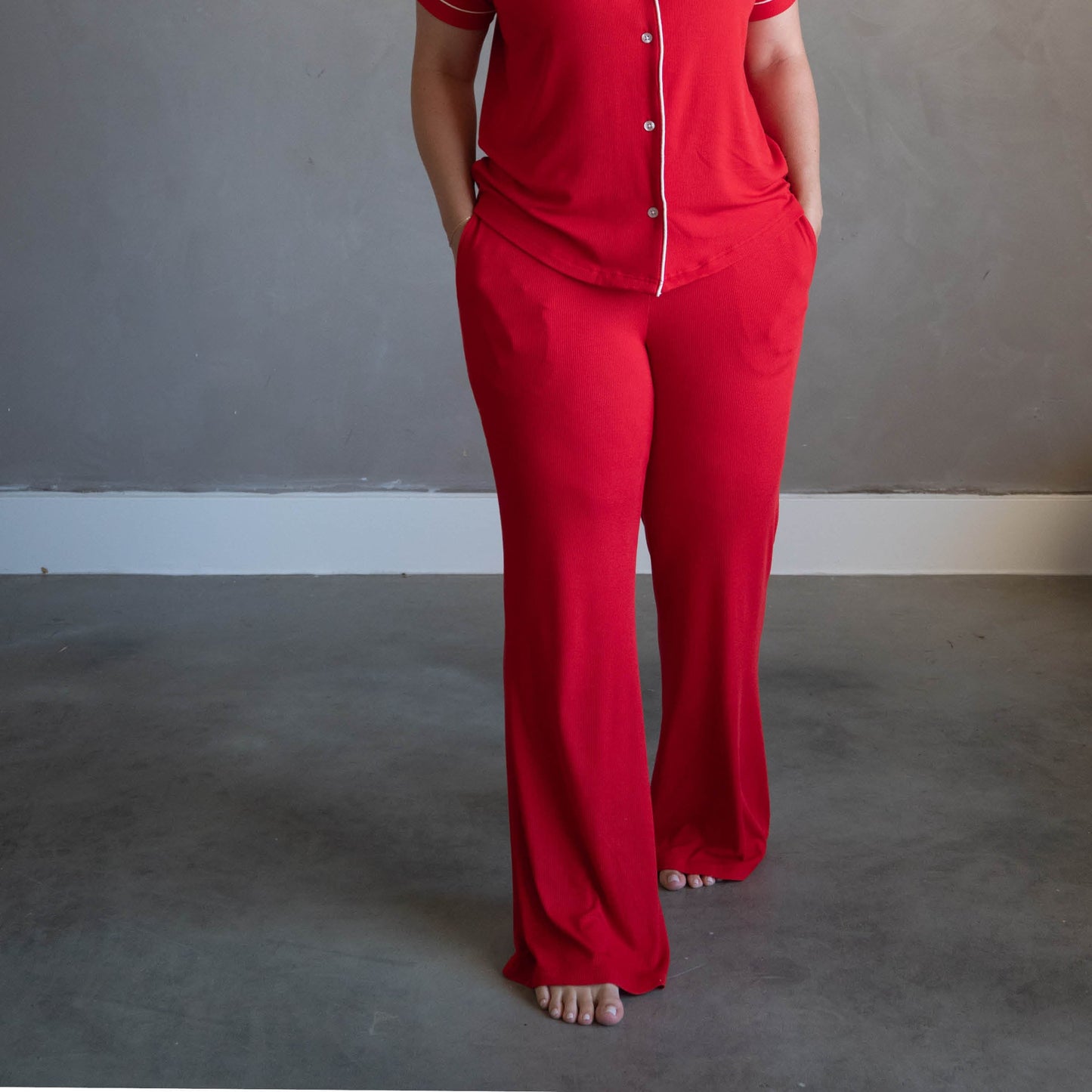 Crimson Red | Women's Ribbed Bamboo Flare Set