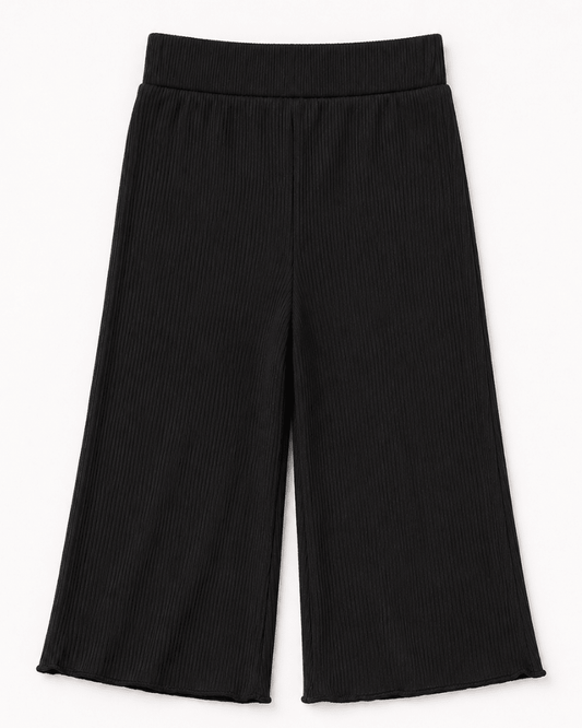 Rhea Ribbed Wide Leg Pants - Black