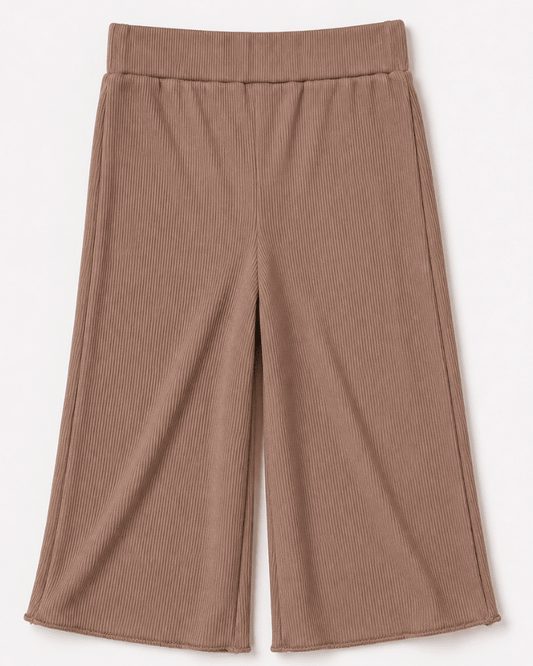Rhea Ribbed Wide Leg Pants - Latte