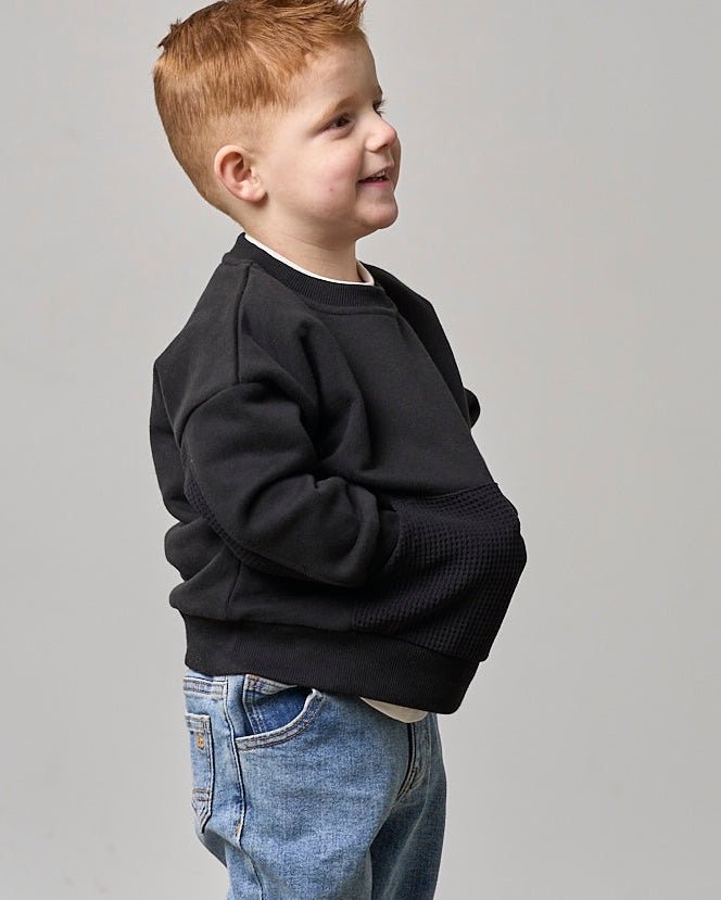 Waffle Hybrid Crewneck - Black