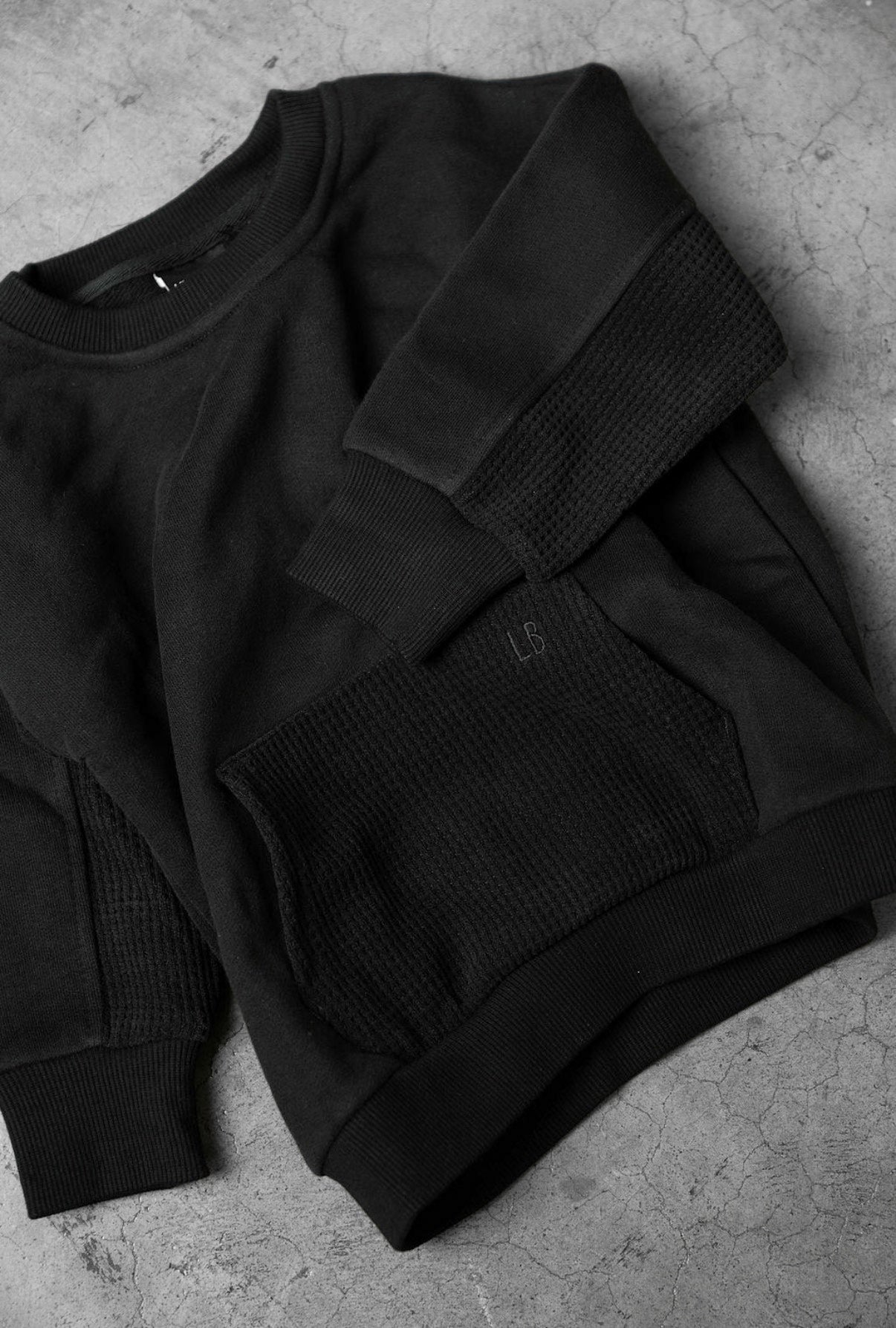 Waffle Hybrid Crewneck - Black
