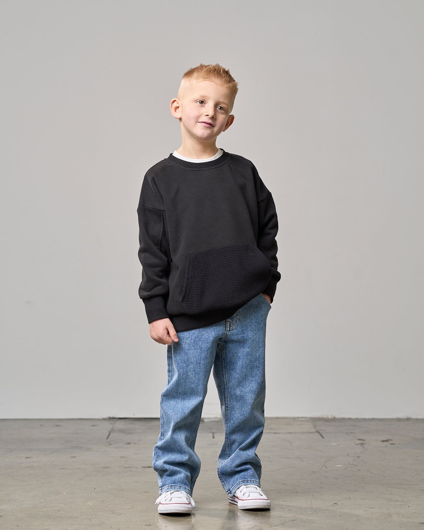 Waffle Hybrid Crewneck - Black